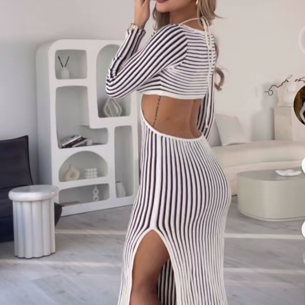 Fashion Nova Brown and White Backless Dress